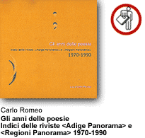 Carlo Romeo - Gli anni delle poesie - Indici delle riviste <adige Panorama / / / / / / / / / / / /> e <Regioni Panorama> 1970-1990