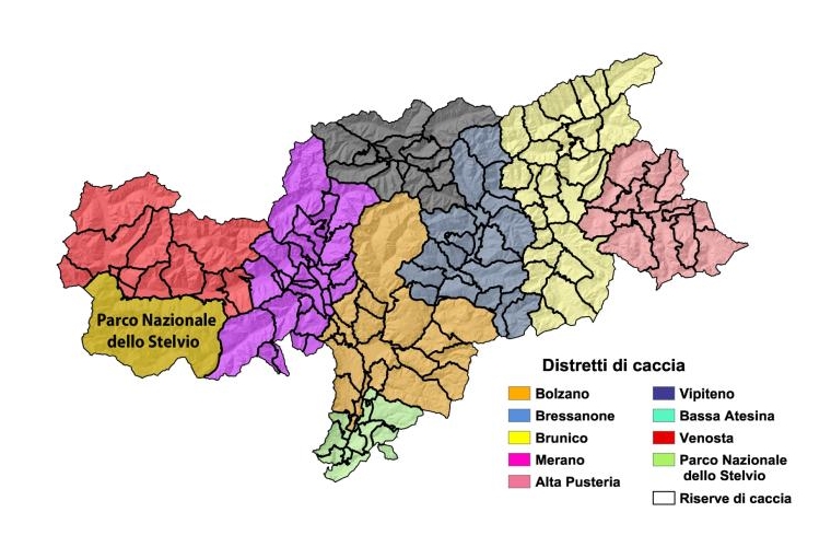 Distretti di caccia e riserve di diritto in Alto Adige