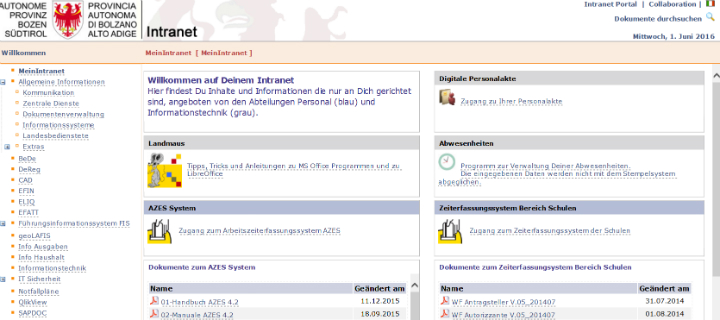 Screenshot della pagina IntRAnet Accedi al fascicolo digitale