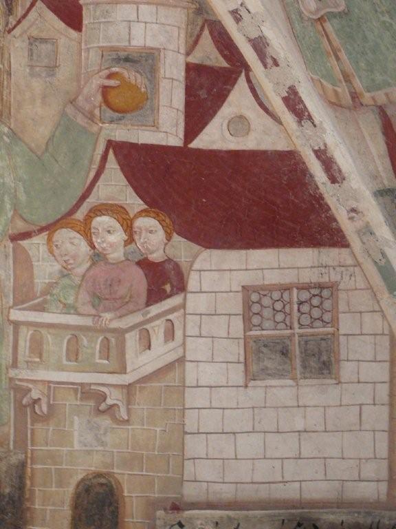 Bressanone, S. Nicolò a Cleran: pittura murale medievale (intorno al 1475) con finestra a quattro ante